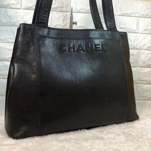 Authentic CHANEL CC Timeless Caviar Logo Shoulder Tote Bag Black Leather Purse - Picture 5 of 16
